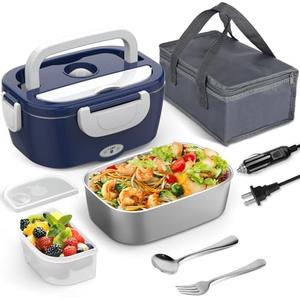 WisaKey Electric Lunch Box for Men/Women 80W Heated Lunch Box for Adults, 12V 24V 110V 220V Portable Food Warmer LunchBox Lonchera Eléctrica Portátil with 304 Stainless Steel Container Christmas Gift