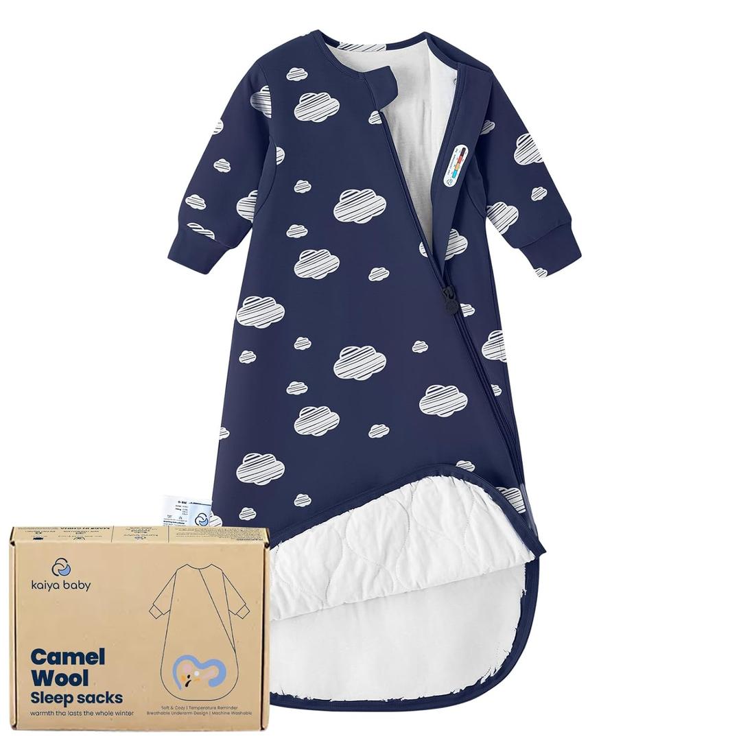 Unisex Sleeping Bag for Babies and Toddlers 1.0 Tog Sleep Sack 6-18 Months, Newborn Sleep Sack, Wearable Blanket Baby, One Piece Long Sleeves, Gifts for Baby (Navy Sky)