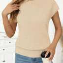 MEROKEETY Women's Fall Fuzzy Fleece Sweater Vest Cozy Cap Sleeve Crew Neck Pullover Knit Tops (Beige, XL)