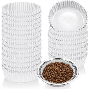 400 Pcs Bulk Large Pet Disposable Feeding Bowls Liner Cat Food Bowls Paper Liner Pets Disposable Feeding Bowl Small Paper Cat Plates for Small Dogs Cats Dish Bowl(White)