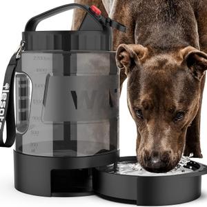 lesotc Portable Dog Travel Water Bottle, 77oz Large Travel Water Bowl for Dogs Camping Hiking Beach Hunting Essentials, Big Pet Bottles Bowl Water Dispenser for On The Go Park Car Walking Accessories (Black)
