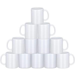 Sublimation Mugs, 12 Pcs Coffee Mugs Blank White Ceramic Coffee Mug Set Sublimation Cups 11 oz Christmas Coffee Mug for Hot Chocolate Latte Tea Milk DIY Products