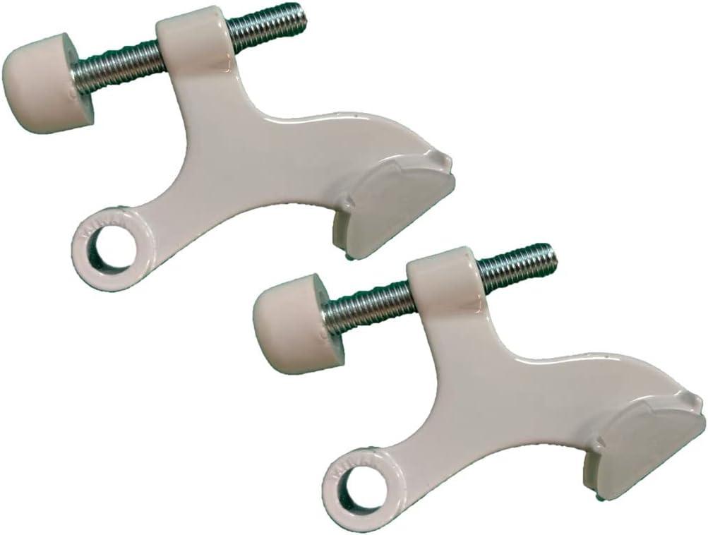 QCAA Hinge Pin Door Stopper, Zinc Die Cast, White, with White Rubber Bumper Tip, 2 Pack, Made in Taiwan
