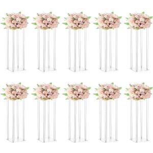 10 Pcs Wedding Centerpieces Acrylic Vases Clear Column Flower Vase Flowers Stand 7.87'' x 7.87'' x 23.6'' Rectangular Flower Display Table Flower Stands for Wedding Party Events Reception Table Decor