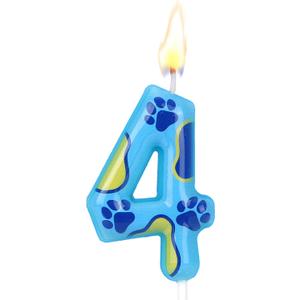 Dog Paw Themed Birthday Candle, Blue Cute Dog Paw Printed Birthday Cake Number Candle Cupcake Topper Party Supplies Decorations for Boy and Girl (Number 4)