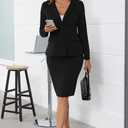 MorwenVeo Women's 2 Piece Suit Skirt Set Business Midi Pencil Skirt Suits, Small, Black