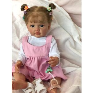 TERABITHIA 22 Inches Hand Rooted Hair Lifelike Reborn Baby Doll Crafted in Vinyl Full Body Realistic Newborn Princess Toddler Girl Dolls Anatomically Correct, My Little Sweetheart (Light Pink)