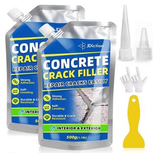 Concrete Crack Filler, 2.2lb(1kg) High Elasticity Self-Leveling Cement Crack Filler for Driveway, Walkway, Patio – Easy Repair Solution Indoor & Outdoor, 2 Pack