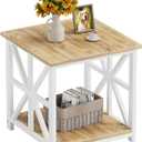 GreenForest End Table with 2-Tier Storage Shelf, 24 inch Large Side Table for Living Room, Modern Nightstand for Bedroom Bedside Office Farmhouse, Oak