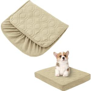 Dog Bed Covers Only - Waterproof Dog Bed Covers Quilted, Replacement Washable Pet Puppy Bed Cover for Dog Cat, Cushion Cover 36Lx27Wx6H Inches Beige (36X27X6")