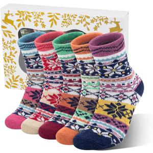 Women Socks Winter Merino Wool Thermal Sock Turn Over Cuff Novelty Sock Thick Wool Socks for Ladies Gift (A1-purple/Orange/Green/Pink/Blue)