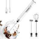 Milk Frother Handheld Rechargeable 2000mAH Power Frother Wand Electric Foam Maker with 2 Stainless Whisks 3 Speeds Drink Mixer Coffee Frother for Latte, Cappuccino, Matcha, Hot Chocolate, Egg