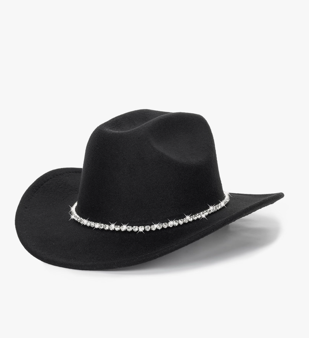 Glitter Silver Black Cowboy Hats for Women - Western Sparkly Rhinestone Cowgirl Hat for Ladies Size M-L