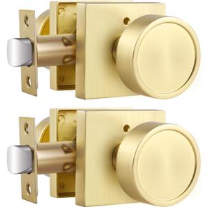 Haidms Brushed Gold Door Knobs Interior, Zinc-Alloy Privacy Door Knobs for Bedroom Bathroom, Square Modern Interior Door Lock Heavy Duty (2 Pack)