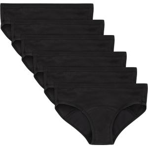 Hanes Girls' Period Underwear Boxer Briefs, Comfort Period Boxer Brief Panties for Girls, Moderate Protection (14, Hipster - Black - 6 Pack)