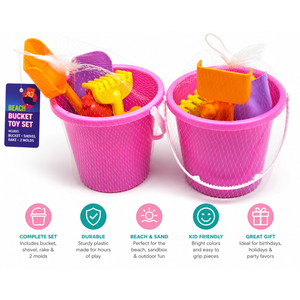 Beach Bucket Toy Set 9 Piece 1 Bucket 2 Shovels 1 Rake 5 Sand Molds 2 Pack