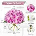 Hollyone Hydrangea Artificial Flowers with Glass Vase Purplish Pink Silk Faux Flowers Arrangements in Vase with Faux Water Fake Floral Bulk Bouquet for Home Decor Table Centerpiece Decorations