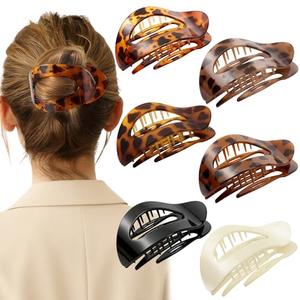 6 PCS Flat Hair Clips for Women, Tortoise Shell Flat Hair Clips, Flat Claws Clips for Thick Thin Hair, Hair Claw Clips with Secure Hold Double Inner Teeth, Lay Down Claw Clip, Classic Hair Barrettes