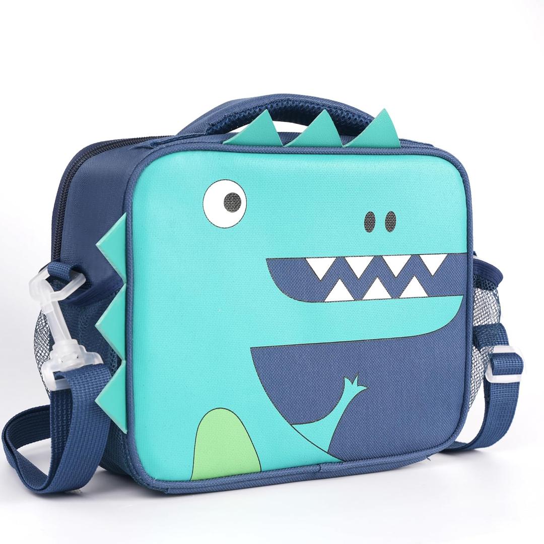 Insulated Lunch Box Bag for Kids with Shoulder Strap, Reusable Durable Lightweight Lunch Bag for Girls Boys, Keep Food Cold/Warm, Dinosaur