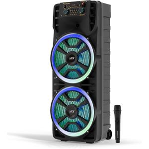 Audiobox ABX-214R Dual 12" Portable Bluetooth Speaker, Lightweight but Loud with BASS, RGB Party Lights, Wireless Microphone, Volume, Treble & Bass Controls, 37-Inch Tall