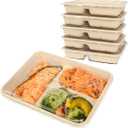 Celel 3 Compartment Food Containers Disposable Bento Boxes with Lids, Meal Prep Containers 3 Compartment Disposable for Lunch, Snack - 50 Bowls 50 Lids
