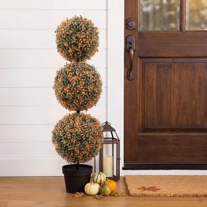 Hotop Fall Artificial Triple Ball Boxwood Topiary Tree 35.5" Porch Decor