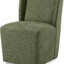 Upholstered Dining Chair with Casters Wingback Modern Side Armless Deskchair with Rollers for Diningroom Bedroom Livingroom Reading Room,Green,1 Box