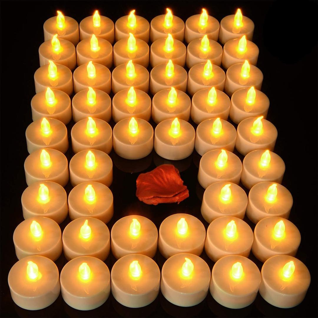Lasts 2X Longer White Flameless Tealight Candles, 40 Pack, Batteries Included, Realistic Tea Lights Candles, Flickering Bright Tealights, Unscented Battery Operated Candles