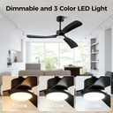 Obabala 52 Inch Ceiling Fan with Light and Remote, 3 black Solid Wood Blades, DC Motor Quiet 35dB, Dimmable LED Reversible for Bedroom Living Room Indoor Outdoor, 6 Speed Timer Downrod