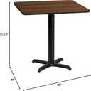 Flash Furniture 30" Square Table and 22x22 X-Base, Walnut, 30"W x 30"D x 31.13"H
