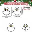 6Pack 80 Pcs Christmas Face Decals Stickers for Crafts Ornaments Small 3 Inch 10 Designs Vinyl Faces Eyes Transparent Decal for Ornaments Glass Drinking Cups Wood Decorations Balls Party Supplies (face80)