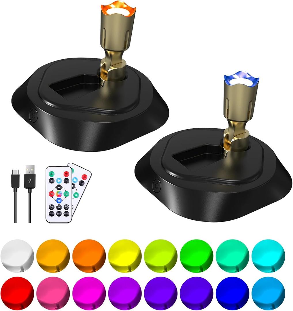 LEASTYLE LED Wireless Spotlights with Remote,RGBW Rechargeable Up Lights Indoor,16 Color Changing Battery Operated Light with Timer Dimmable Accent Light for Grow Parties,Black+Gold,2 Pack
