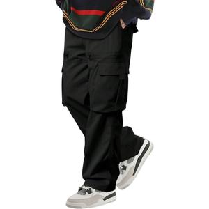 ZAFUL Men's Wild Cargo Pants Loose Fit Y2K Pants Drawstring Casual Hiking Pants Pocket Zipper Design Straight Trousers (Large, Black)