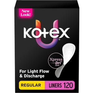 Kotex Absorbent Flat Liners, Light Absorbency, Regular Length 120 Count