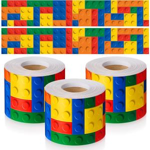 Glenmal 3 rolls 65.6 Feet Building Block Bulletin Board Borders Classroom Borders Colorful Bulletin Board Trim for School Classroom Nursery Room Chalkboard Whiteboard Decoration Office and Home