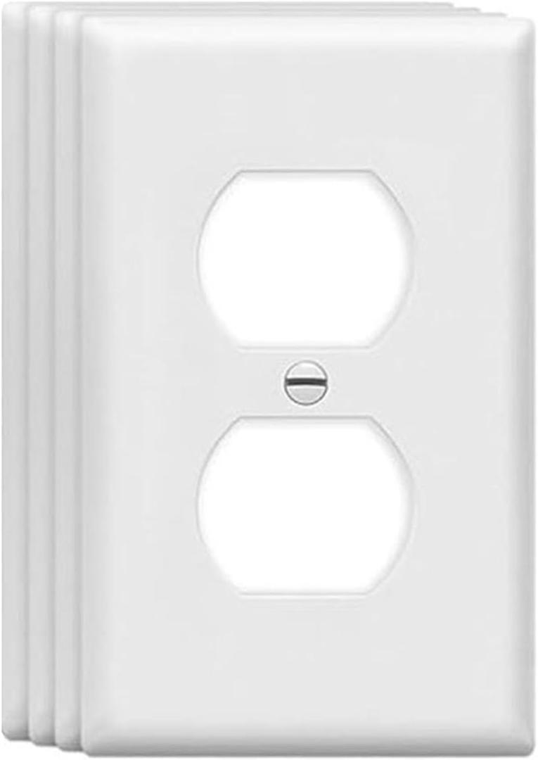 ZEFTV Duplex Wall Plates 1-Gang Switch Outlet Electrical Cover Plate Unbreakable Thermoplastic Faceplate for Light Receptacle Outlet Switch, White (4 Pack)
