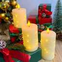 Rechargeable Flameless Candle, Flickering LED Pillar Real Wax Candle with Fairy Lights, Remote Control and Timer, Upgraded Teardrop Wick, Built-in Battery Electronic Candle, Set of 3