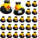 Sratte 24 Pcs Black Graduation Rubber Ducks 2025 Grad Silicone Duck Bulk Graduation Small Rubber Animal Gift Cake Topper for Teacher Graduation Party Favors Supplies
