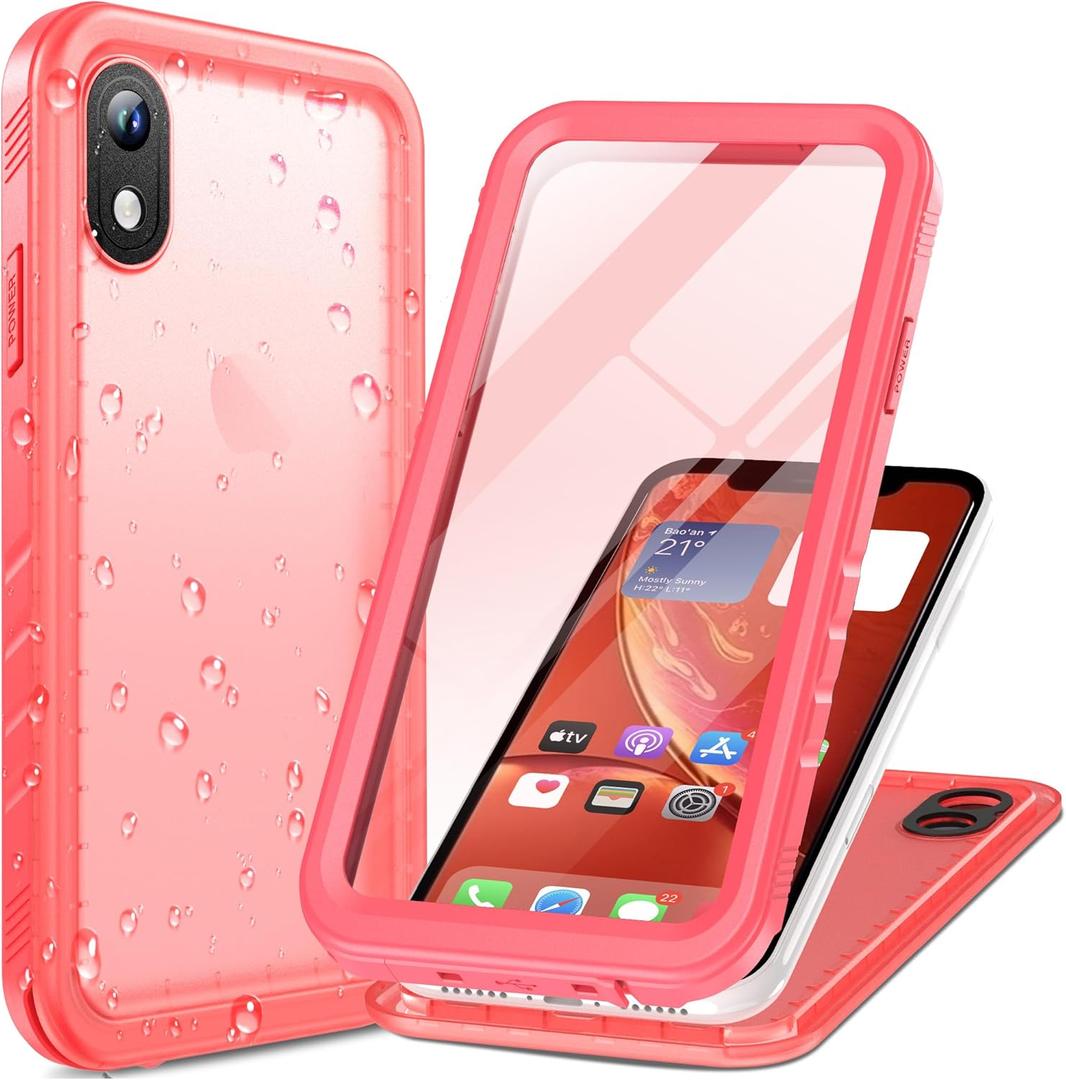 Cozycase Waterproof Case for iPhone XR, Shockproof Full-Body Rugged Bumper Case with Built-in Screen Protector for Apple iPhone XR 6.1 Inch 2018 Release -(Pink)