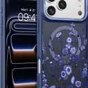 DOMAVER for iPhone 17 Pro Max Case, Magnetic Phone Case for iPhone 17 Pro Max [Compatible with MagSafe] Slim Fit Flowers Floral Design Shockproof Protective Bumper Women Men Girls Cover - Deep Blue