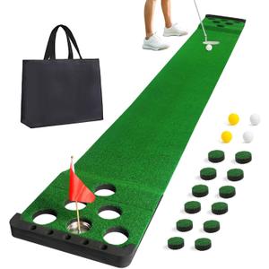 Golf Putting Game Set with Front Border for Indoor & Outdoor,Golf Putting Green Mat Include 4 Balls,1 Portable Bag,2 Flags&Cups,Practice Training Aid for Backyard,Party,Office