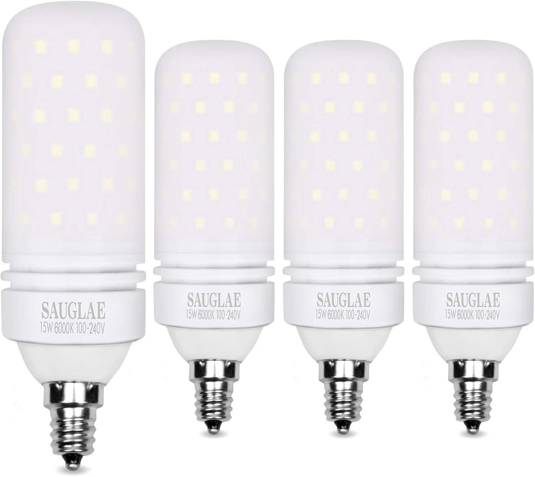 LED Light Bulbs 15W, 120W Incandescent Bulbs Equivalent, 1500Lm, 6000K Daylight White, E12 Small Edison Screw Corn Bulbs, Pack of 4