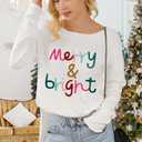 CURBODO Womens Fashion 2026 Champagne Please Graphic Long Sleeve Pullover Sweater Loose Crewneck Knitted Sweatshirt Tops (Small, Z-merry and Bright)