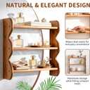 3 Tier Solid Wood Wall Shelf, Rustic Floating Storage Organizer Solid wood, 3-tier vertical storage, wavy-edge rustic style, wall-mounted design for books, plants, mugs, and deco.