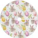 Easter Day Christmas Tree Skirt Bunny Eggs Rabbits Tree Skirt 36 in Easter Holiday Party Garden Xmas Tree Skirts Stand Mat for Indoor Outdoor Home Office Ornaments