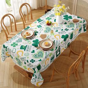 St. Patrick's Day Tablecloth for Rectangle Tables, Machine Washable Green Table Cover with Irish Lucky Shamrock Patterns for Dining Tabletop Decoration (Rectangle/Oblong, 52" x 70" (4-6 Seats)) (Green and White)
