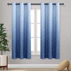 DWCN Blue Ombre Curtains for Bedroom - Damask Patterned Thermal Insulated Blackout Room Darkening Grommet Curtains for Living Room, Set of 2 Window Curtain Panels, 46 x 72 Inches Long, Navy Blue (46"W x 72"L (Pack of 2))