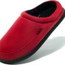 NewDenBer Men's Warm Memory Foam Suede Plush Fleece Lined Slip on Indoor Outdoor Clog House Slippers (9-10, 3. Red/Black)
