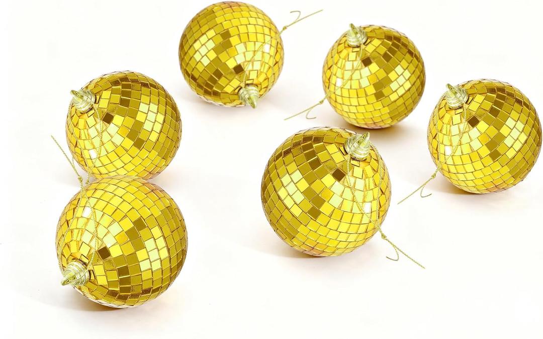 6 Pcs Gold Mirror Balls: 3.2" Inch Hanging 60s 70s DJ Light Mirror Disco Ball for Themed Party Wedding Christmas Tree Home Bands Decorations