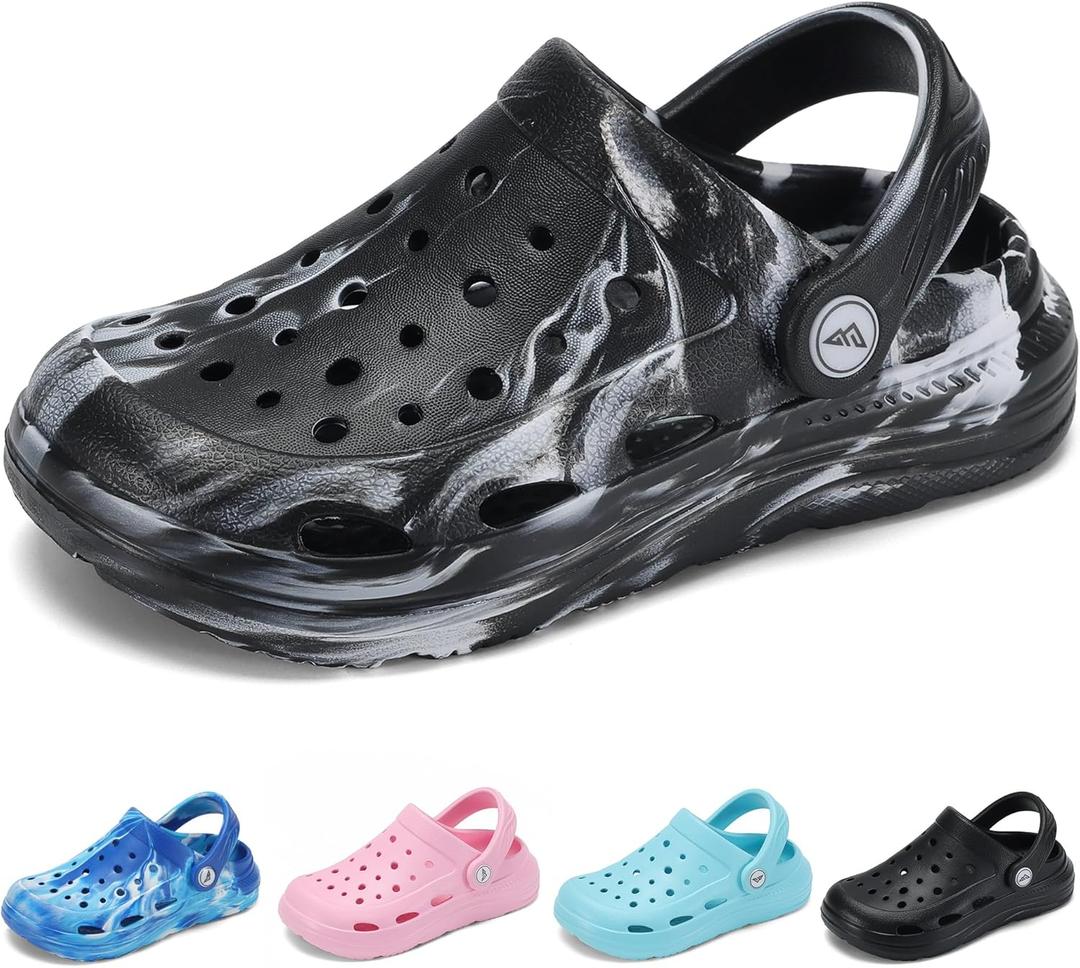 Kids Tie Dye Garden Clogs for Boys Girls | Lightweight Slip-On Water Shoes with Arch Support (1 Little Kid, Black White)